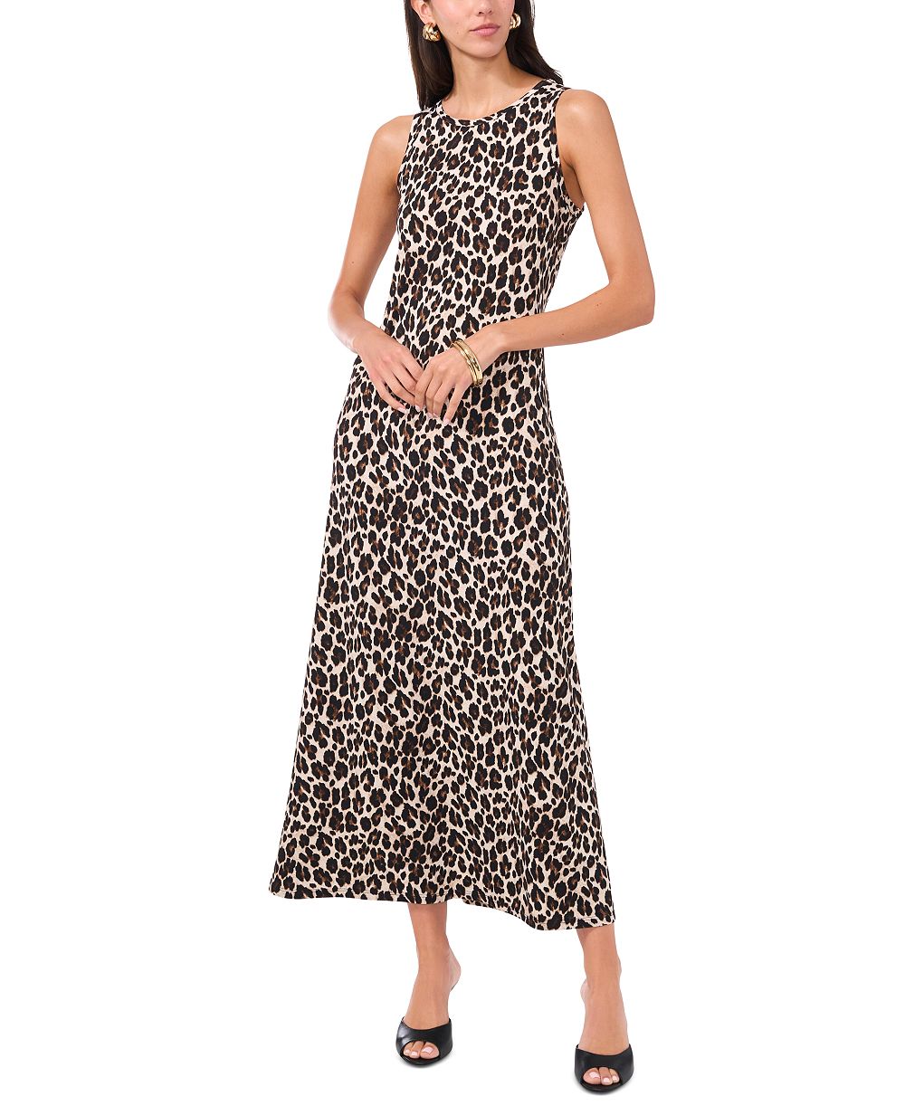 Vince Camuto Женский Leopard-Print Sleeveless Keyhole-Back Crewneck Maxi Dress