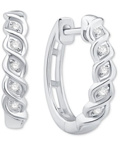 Серьги-кольца Diamond Small Huggie Hoop (1/10 ct. t.w.) в 10k White Gold