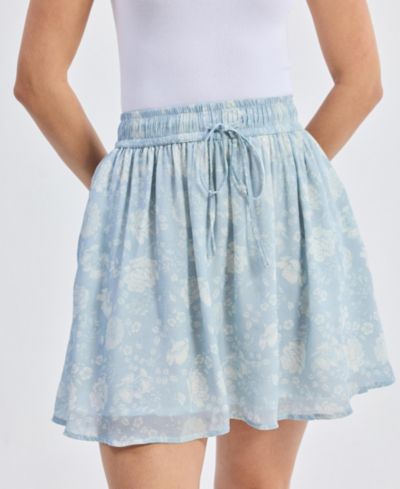 Reistor Women's Drawstring Short Skirt in Blue Florals