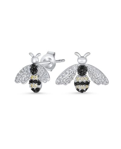 Bling Jewelry серьги-гвоздики из стерлингового серебра 3D Black White CZ Queen Bumble Bee