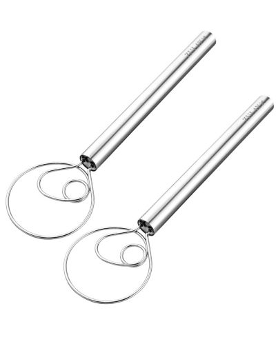 Zulay Kitchen 3 Inch Danish Dough Whisk 2 Pack Stainless Steel Whisk