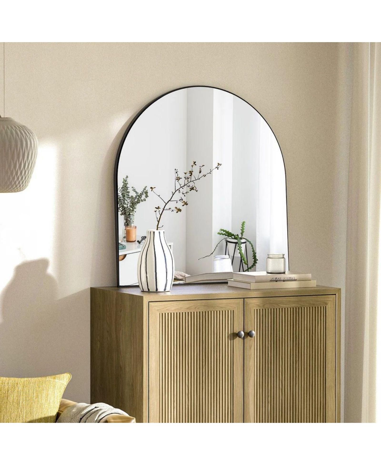 HOMLUX 32"x34" Decorative Bathroom Wall Mirror Arched Mantle Mirror: Metal Frame, Modern Decor, Black