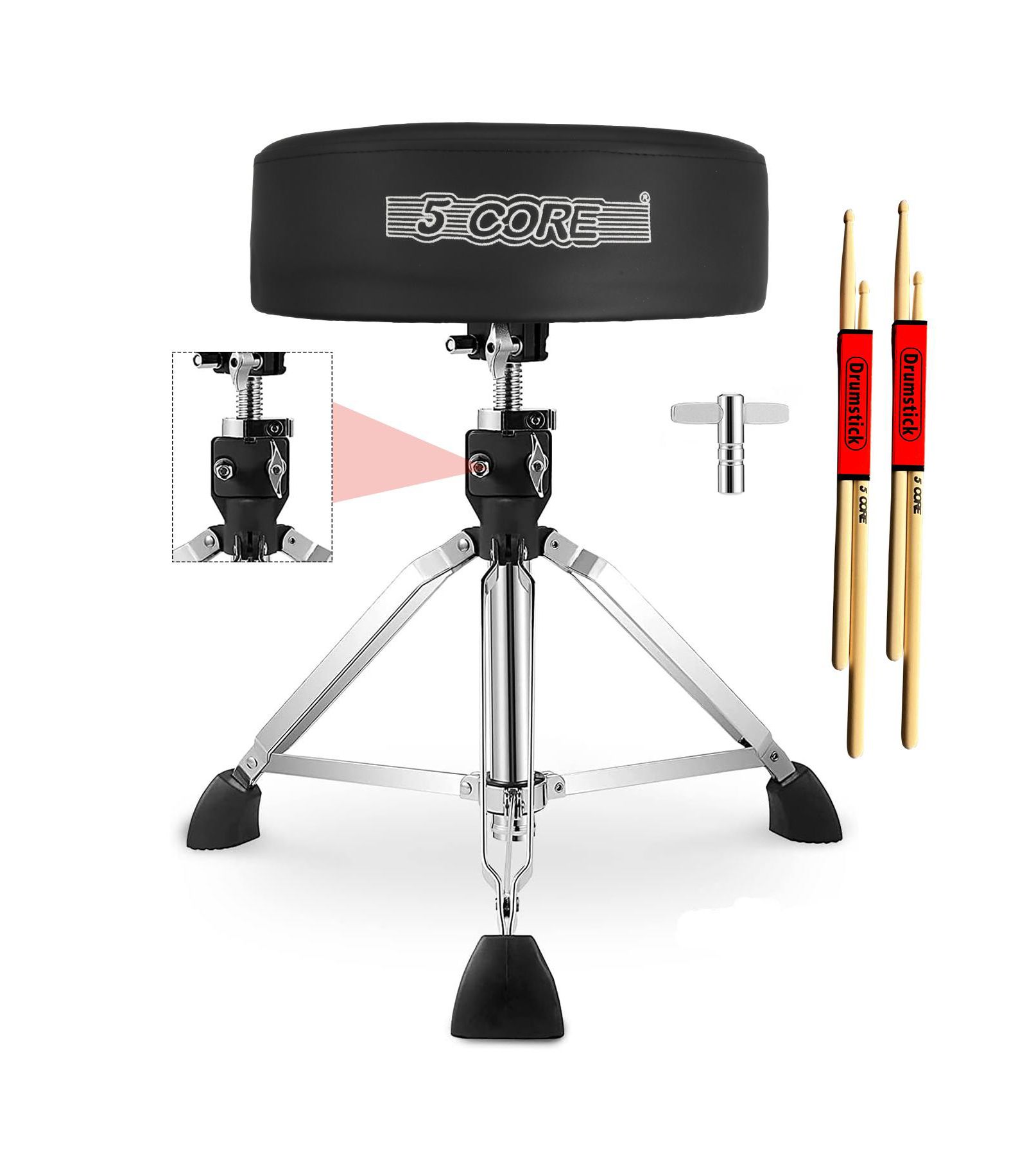 5 Core height-adjustable, thick-padded, heavy-duty, 400 lbs capacity, comfortable drum throne musician stool for adults and kids.