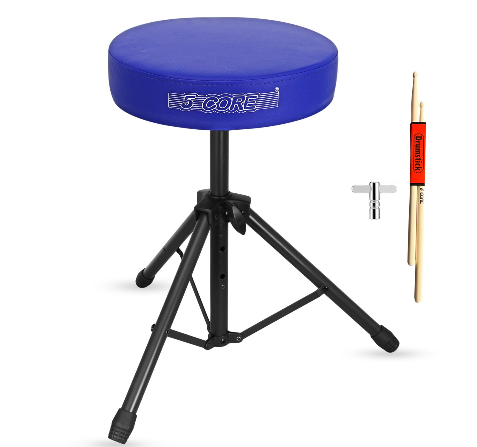5 Core Drum Throne 3" Thick Padded Memory Foam Comfortable Drummer Stool 330Lb Capacity Adjustable - DS 01 BLU
