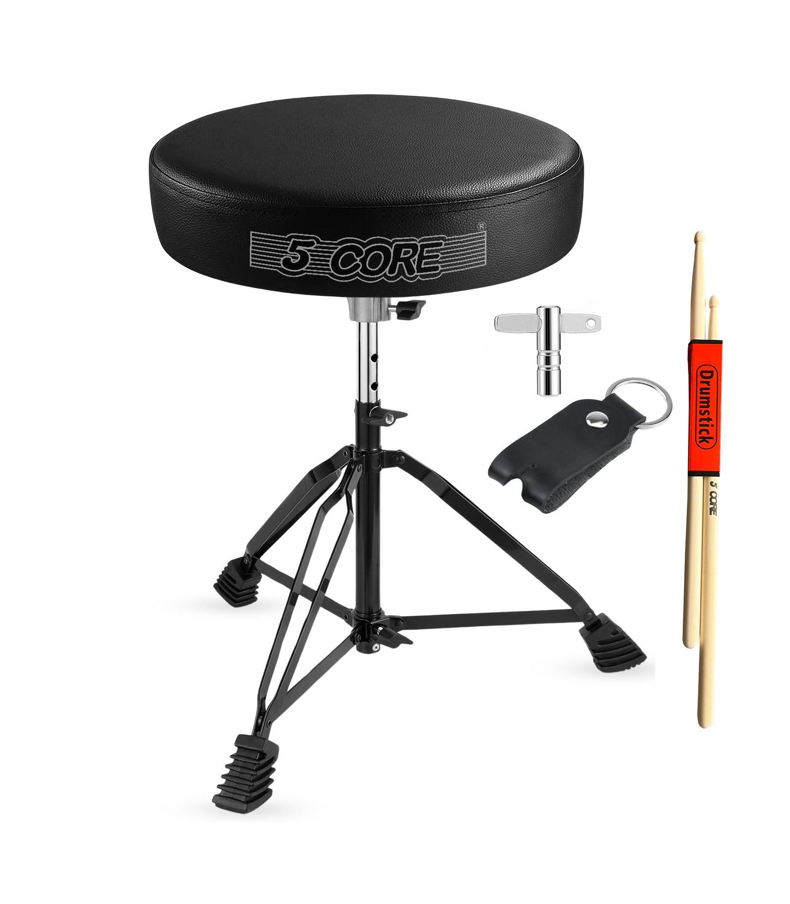 5 Core Drum Throne 3" Thick Padded Comfortable Guitar Stool Drummer Chair Adjustable Musician Seat - DS BLKCH BLK
