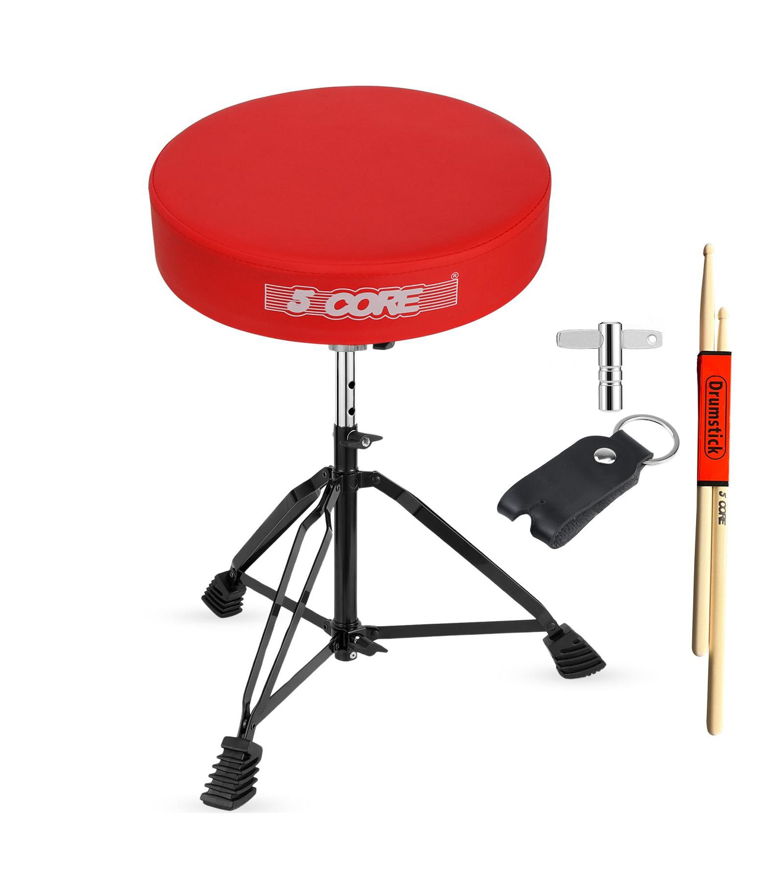 5 Core Drum Throne 3" Thick Padded Comfortable Guitar Stool Drummer Chair Adjustable Musician Seat - DS BLKCH RED