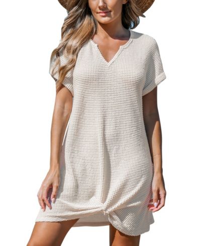 Cupshe Women's Waffle Knit Short Sleeve Hem Twist Mini Cover-Up