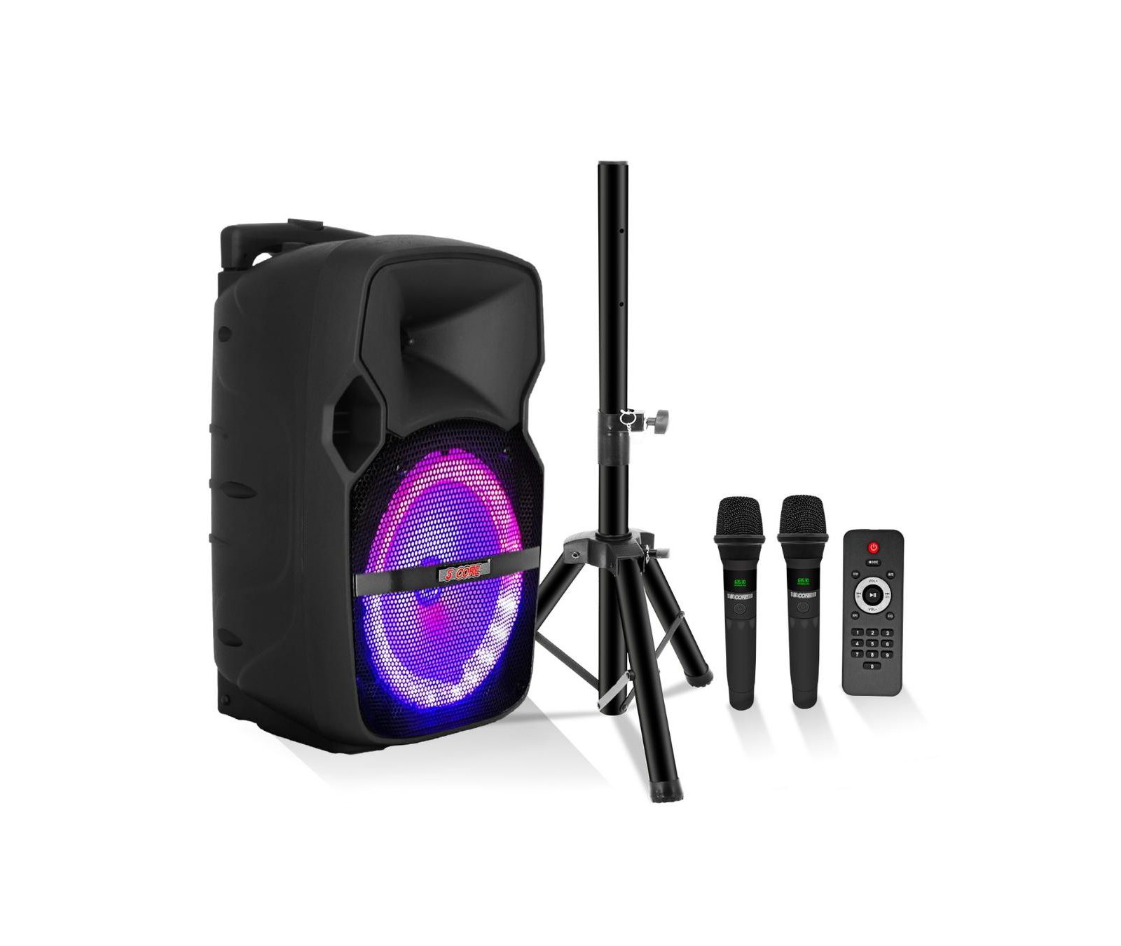 5 Core Party Speaker Bluetooth 400W Big Powered Rechargeable Outdoor PA DJ System w 2 Wireless Mics