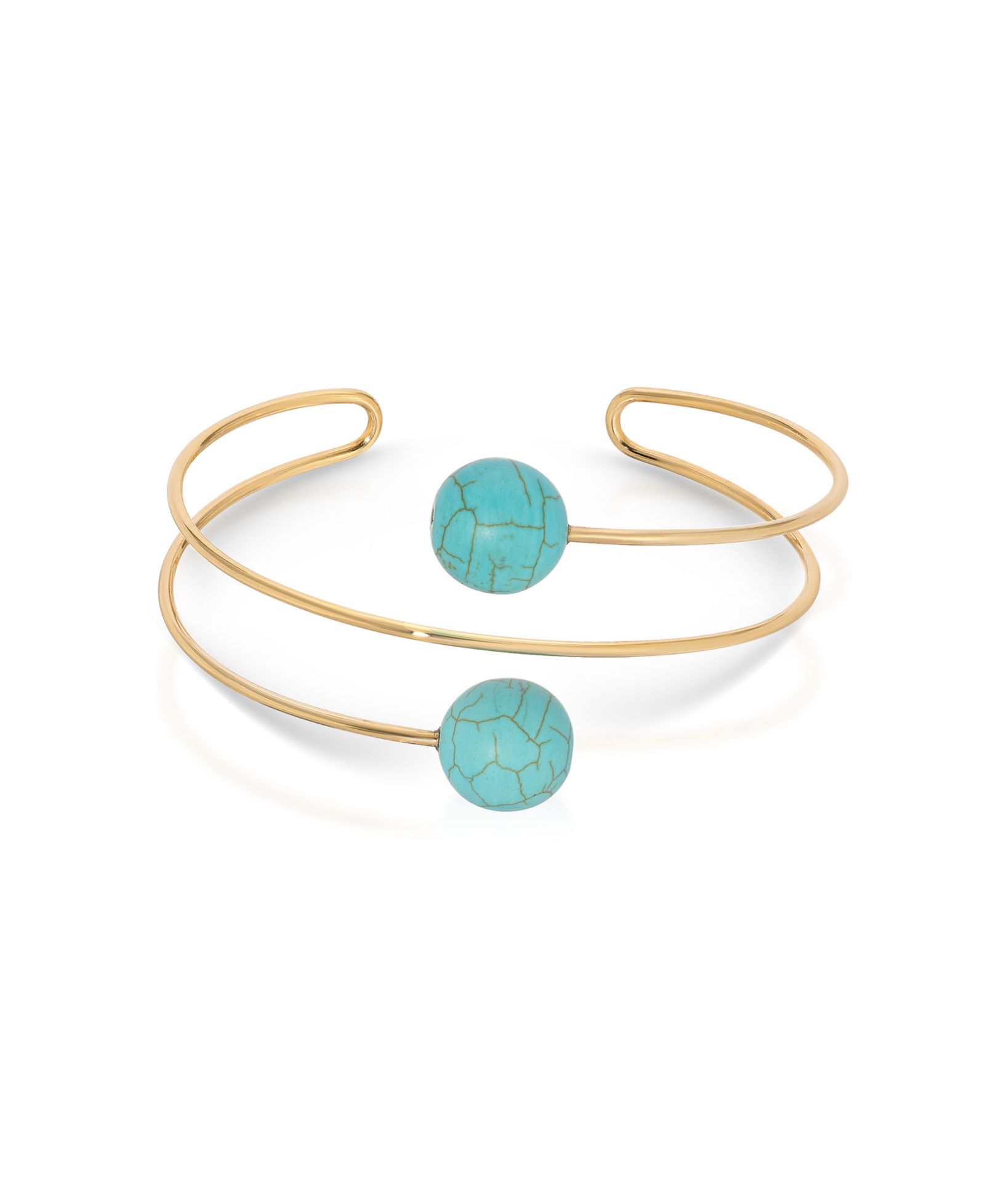 ETTIKA Turquoise Bead 18k Gold Plated Wire Cuff Bracelet