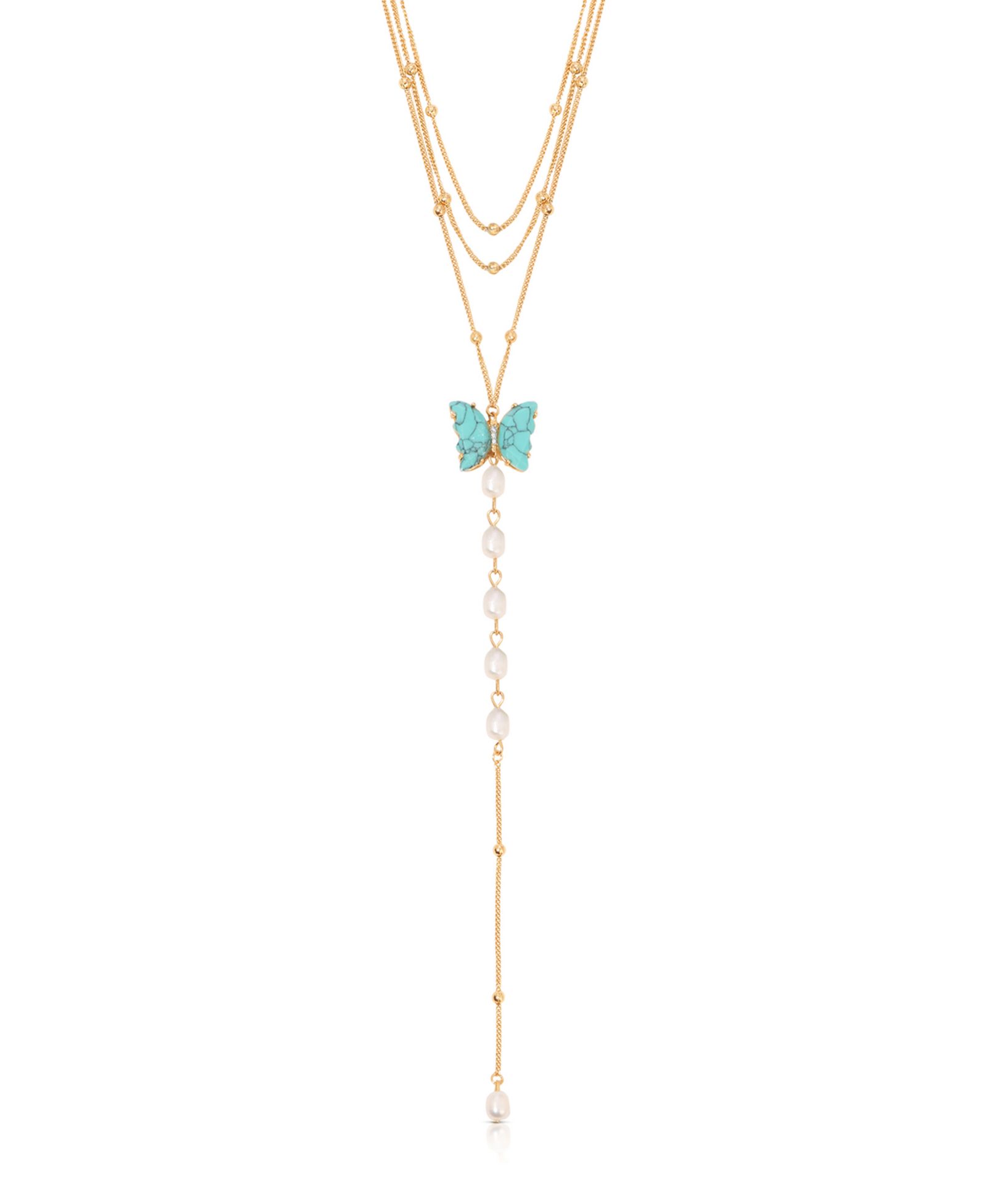 Колье ETTIKA Turquoise Butterfly Cultivated Pearl Chain Lariat