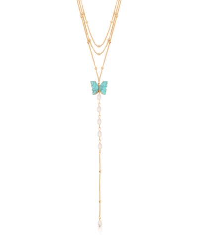 Колье ETTIKA Turquoise Butterfly Cultivated Pearl Chain Lariat