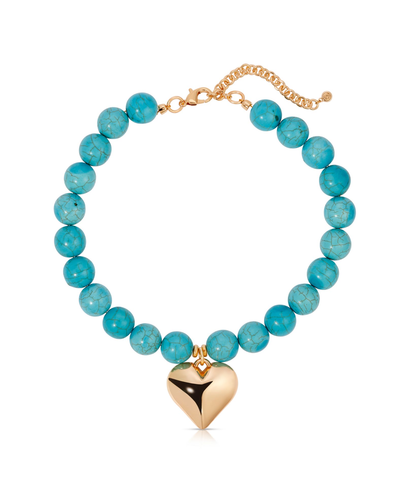 ETTIKA Chunky Beaded Turquoise Gold Heart Necklace
