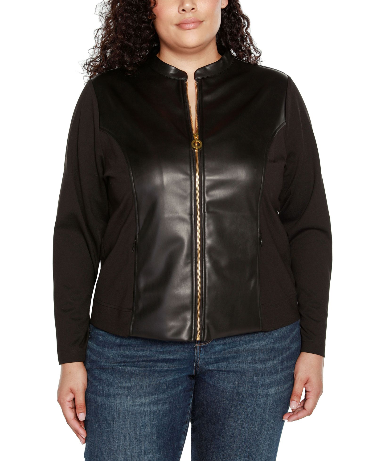 Belldini Black Label Plus Size Faux-Leather Moto Jacket