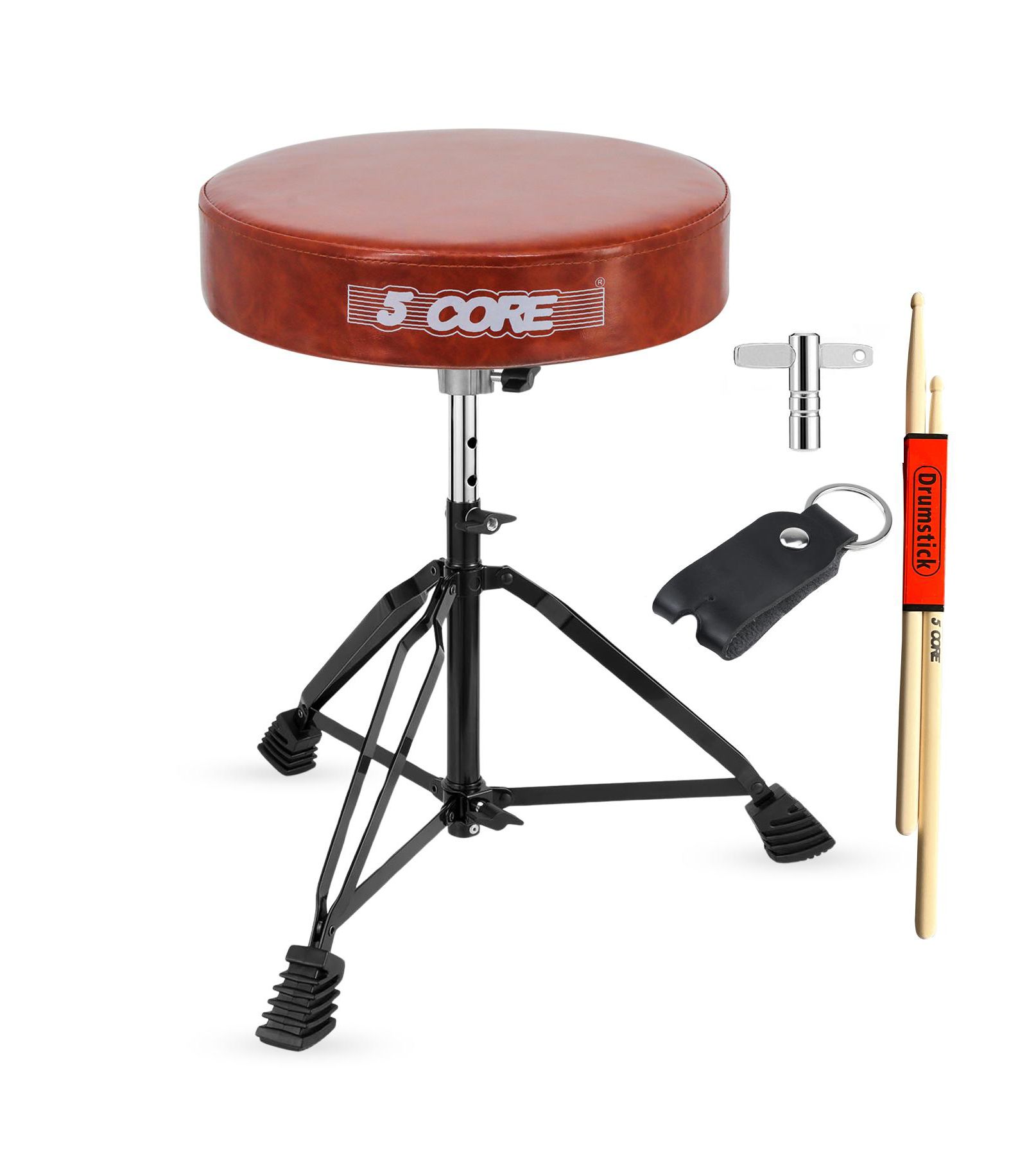 5 Core Drum Throne 3" Thick Padded Comfortable Guitar Stool Drummer Chair Adjustable Musician Seat - DS BLKCH CML BR