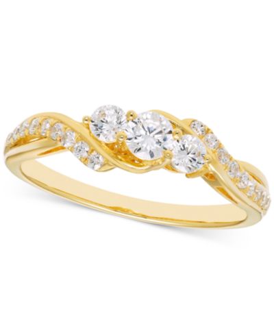 Помолвочное кольцо с тремя бриллиантами в 14k Gold
