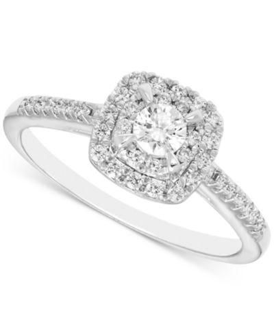 Помолвочное кольцо с двойным ореолом из бриллиантов (3/8 ct. t.w.), 14k белое золото