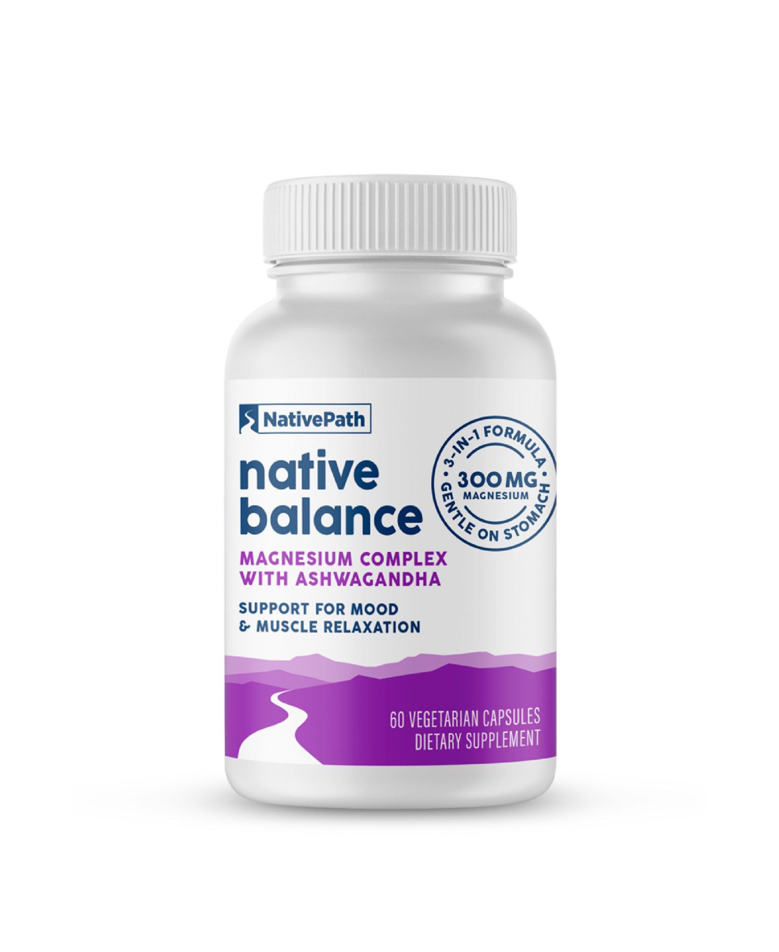 Магниевая добавка NativePath Native Balance с ашвагандой, формула Aquamin, 60 капсул