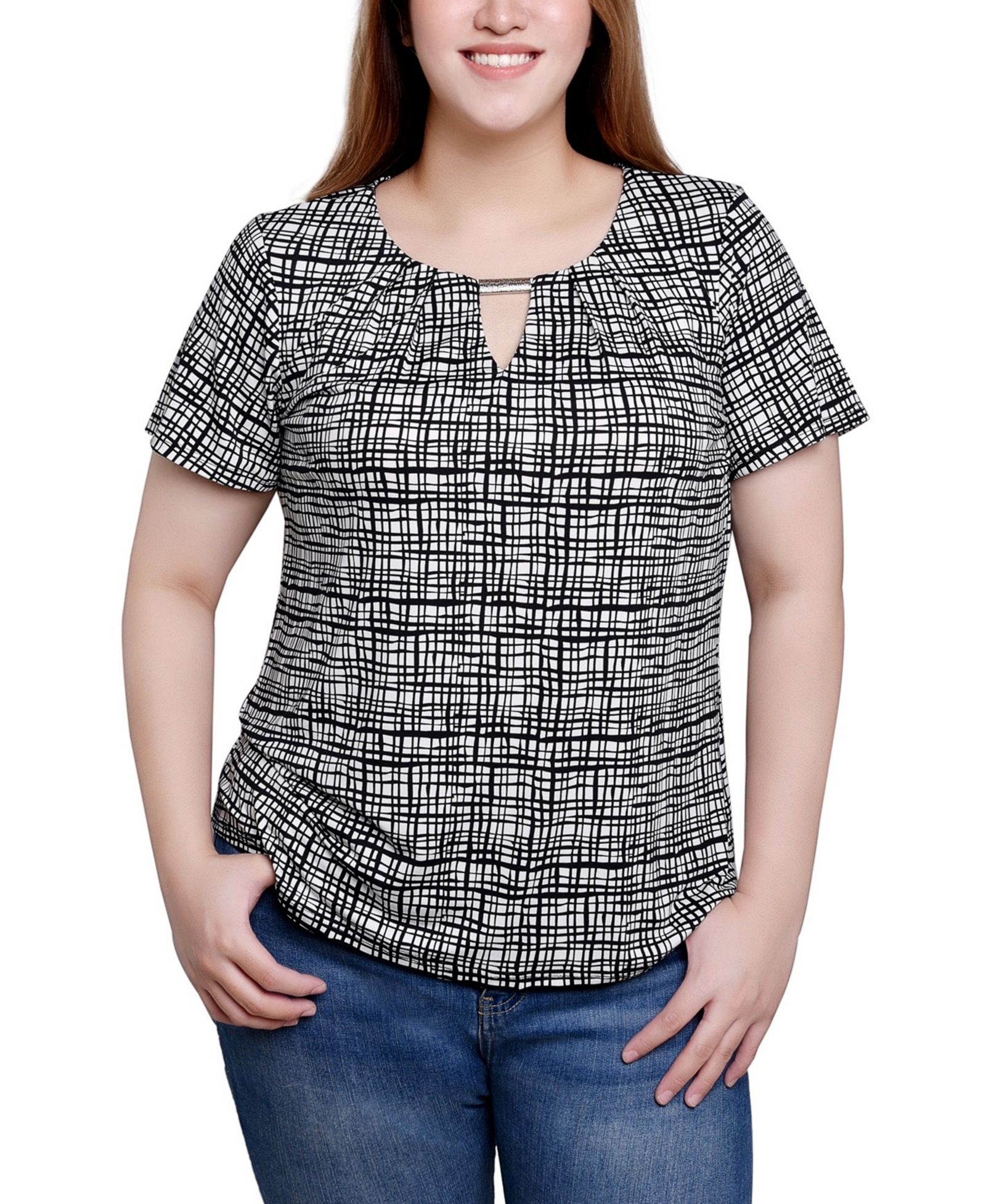 NY Collection Short Sleeve Top with Hardware