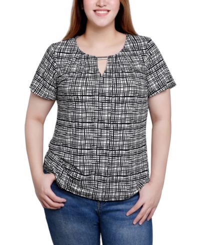 NY Collection Short Sleeve Top with Hardware