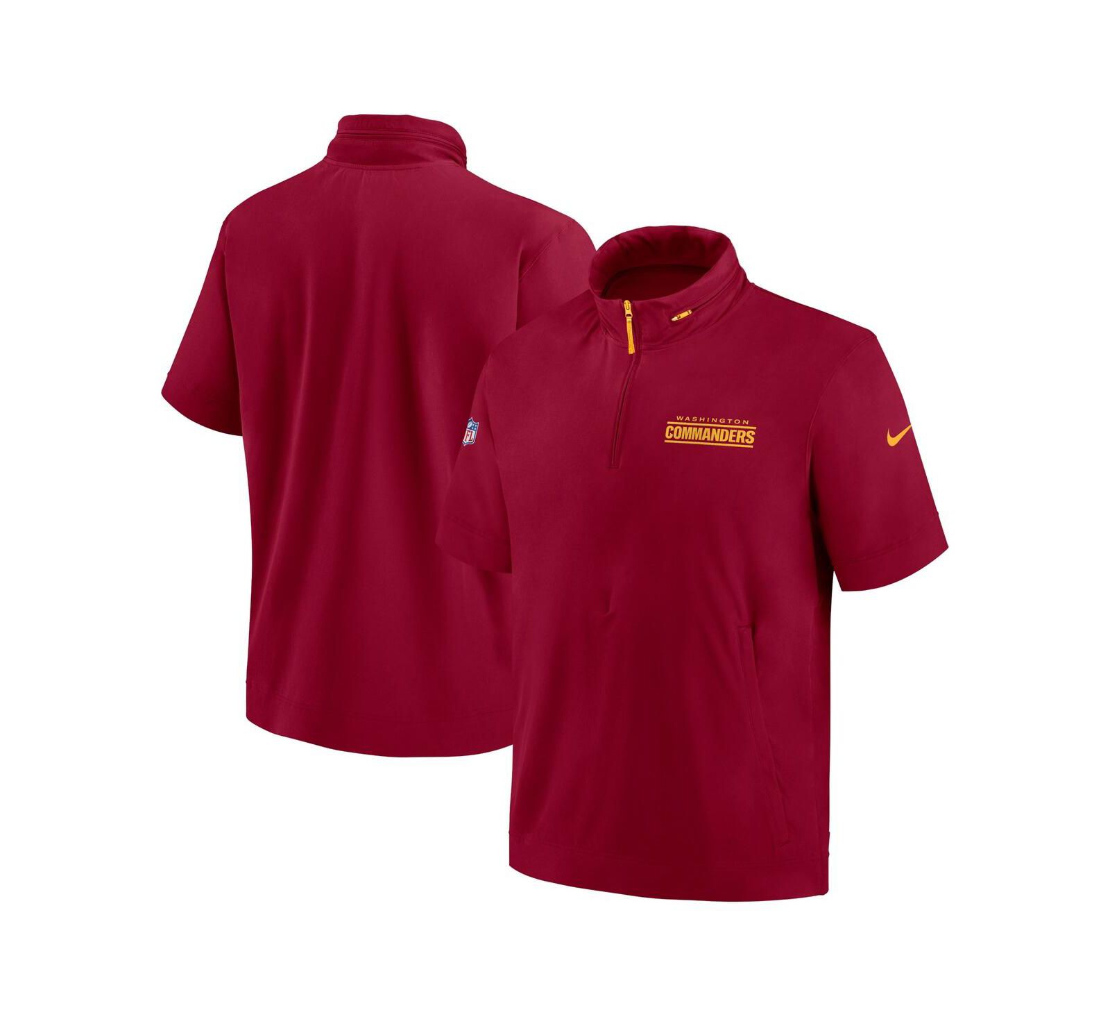 Nike Men's Burgundy Washington Commanders 2024 Sideline Coach Short Sleeve Half-Zip Hoodie Jacket