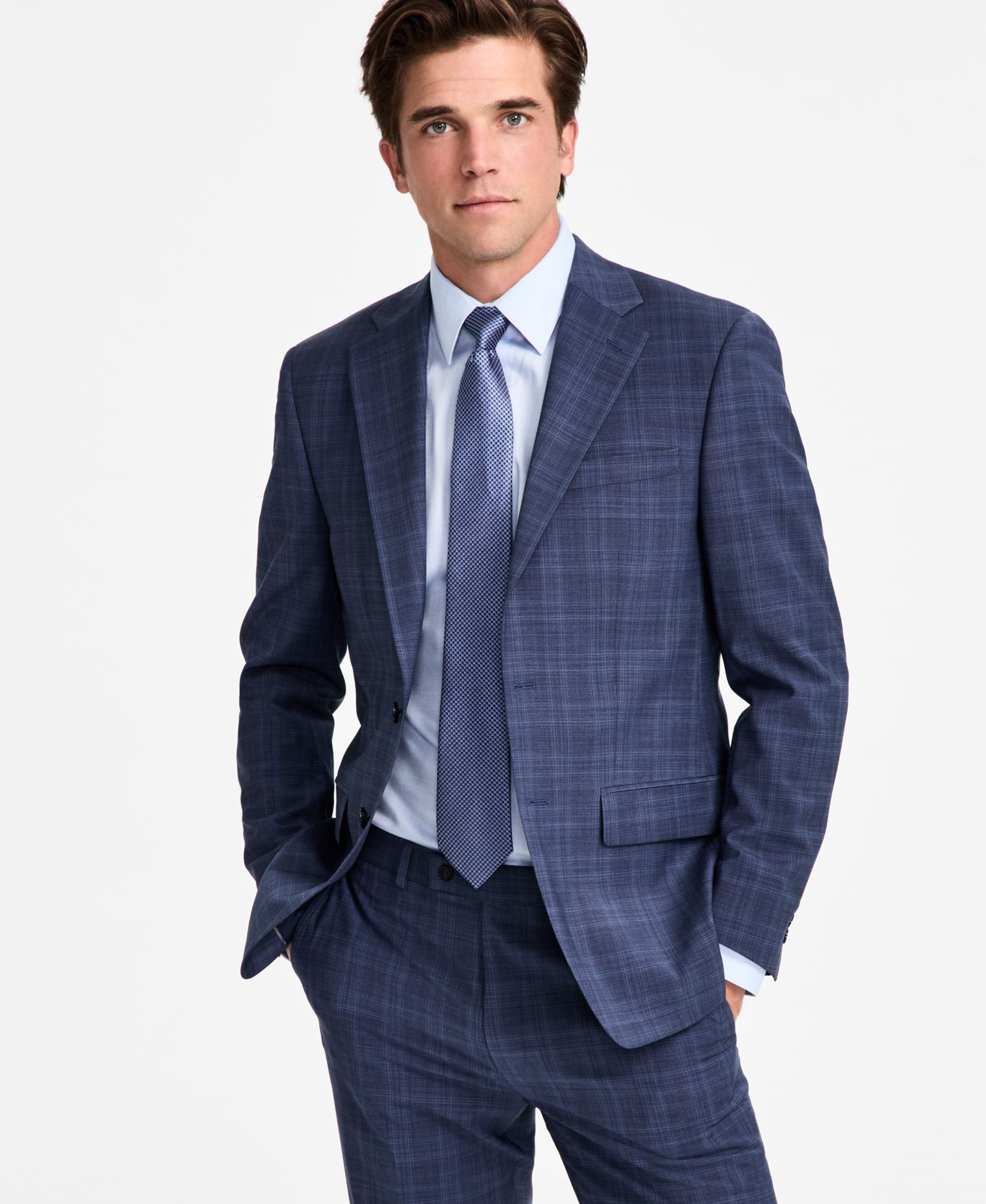 Calvin Klein Men's Slim-Fit Wool-Blend Plaid Suit Jacket