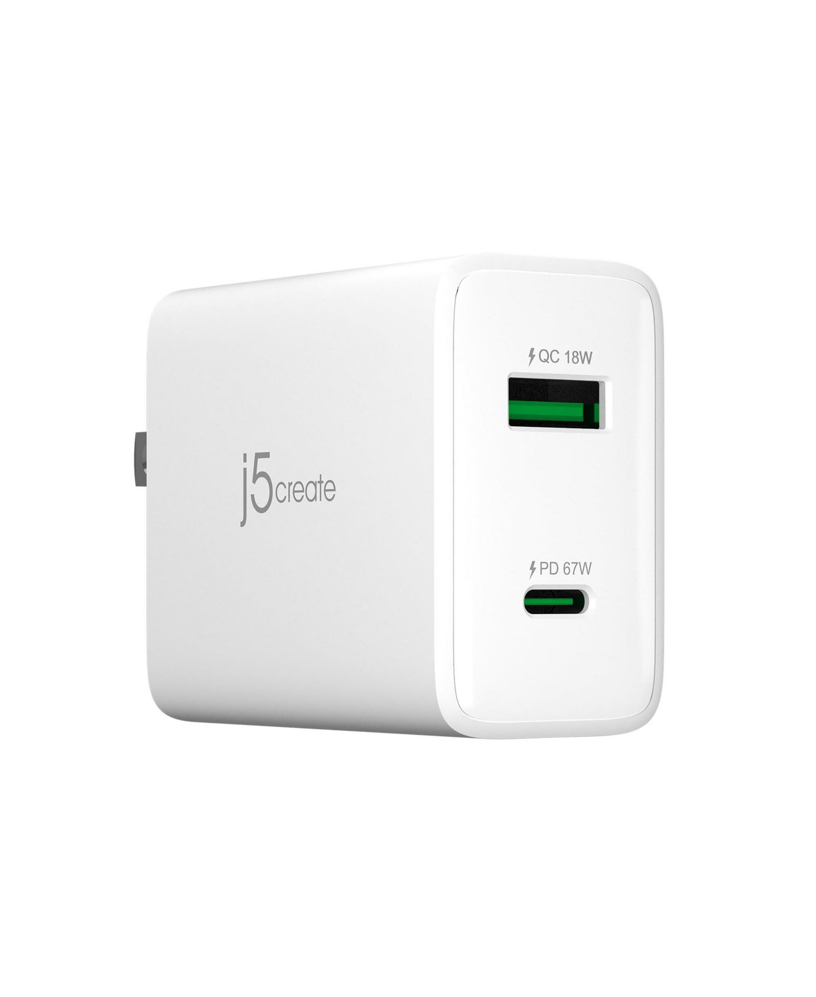 J5create JUP2367 67W GaN 2-Port USB-C Wall Charger for Phones, Tablets, Consoles & Notebooks