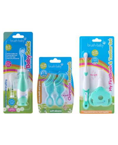 Brush-Baby набор для первого зуба | включает электрическую зубную щетку BabySonic Teal, щетку и прорезыватель