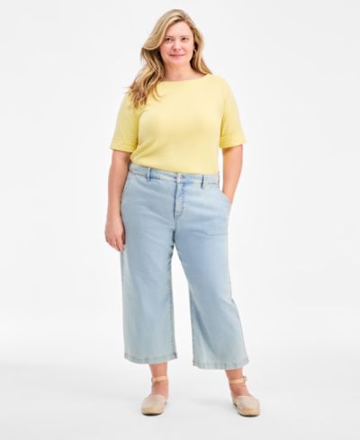 Style & Co Plus Size Wide-Leg Cropped Jeans, Macy's Exclusive