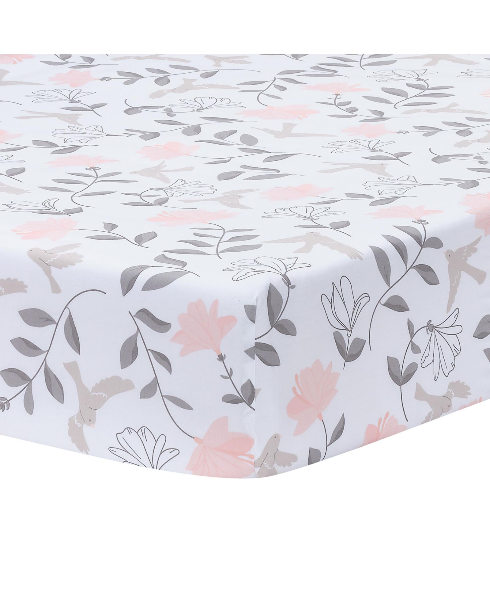 Простыня для кроватки Lambs & Ivy Petals White/Pink/Gray Floral 100% Cotton Fitted