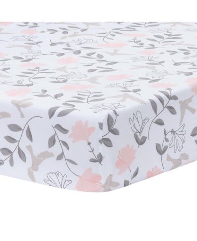 Lambs & Ivy Lambs and Ivy Petals White/Pink/Gray Floral 100% Cotton Fitted Crib/Toddler Sheet