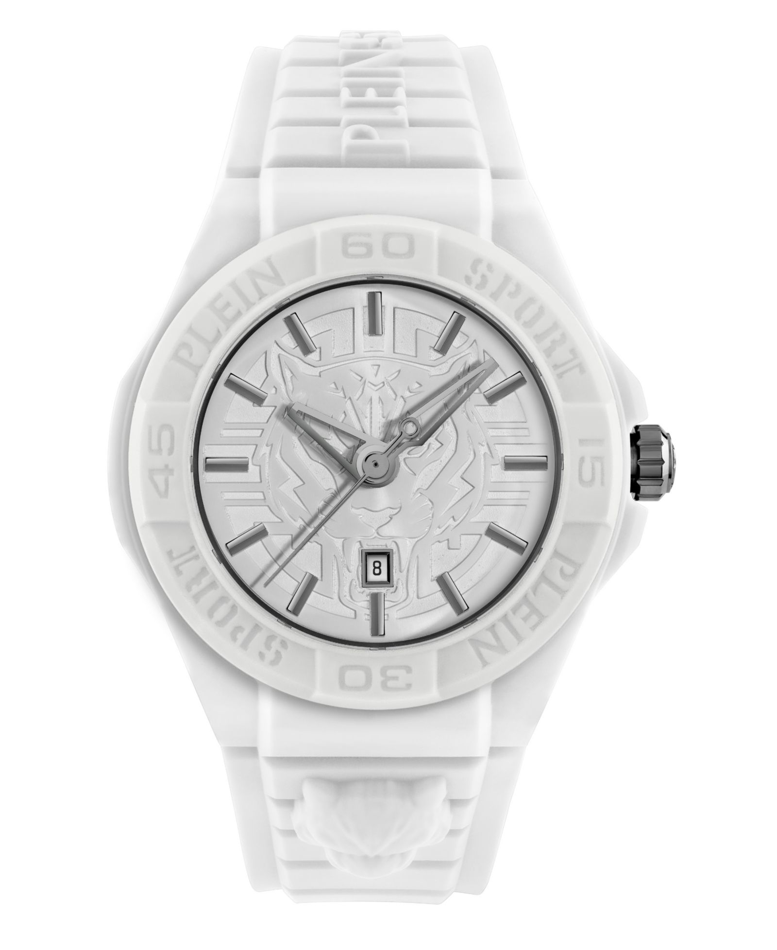 Мужские часы Plein Sport New Fearless 3 Hand Date Quartz White Silicone Strap 46mm
