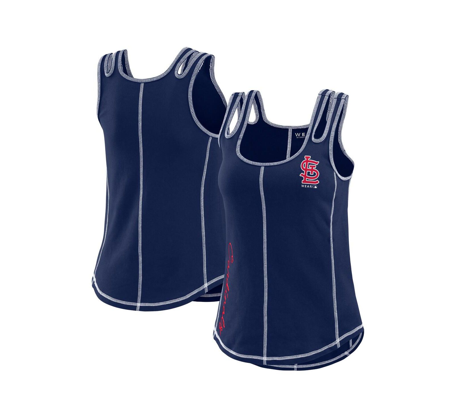 Женский топ WEAR by Erin Andrews Navy Atlanta Braves с контрастной прострочкой