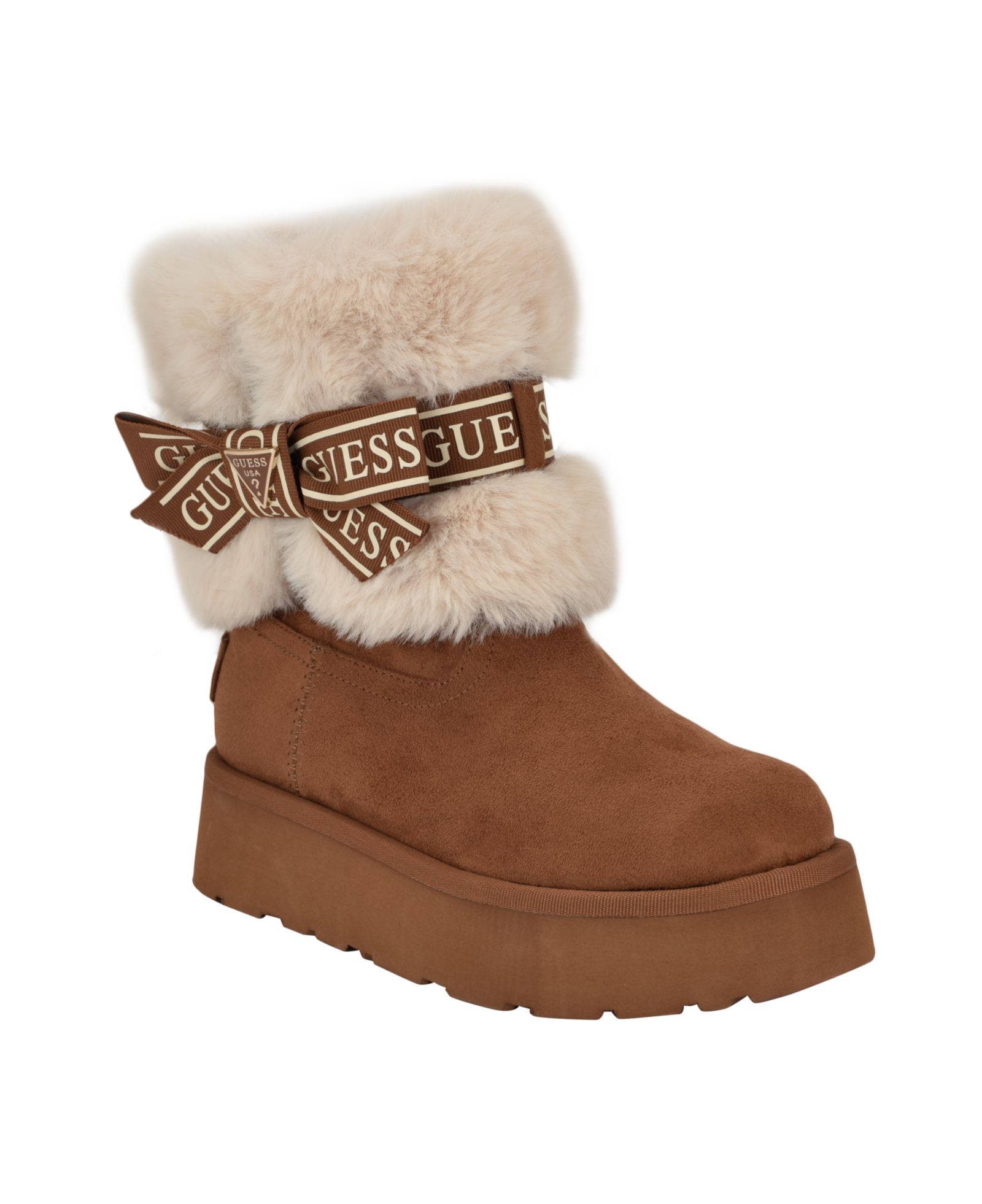GUESS Women's Denla Cold Weather Faux Fur Cozy Booties
