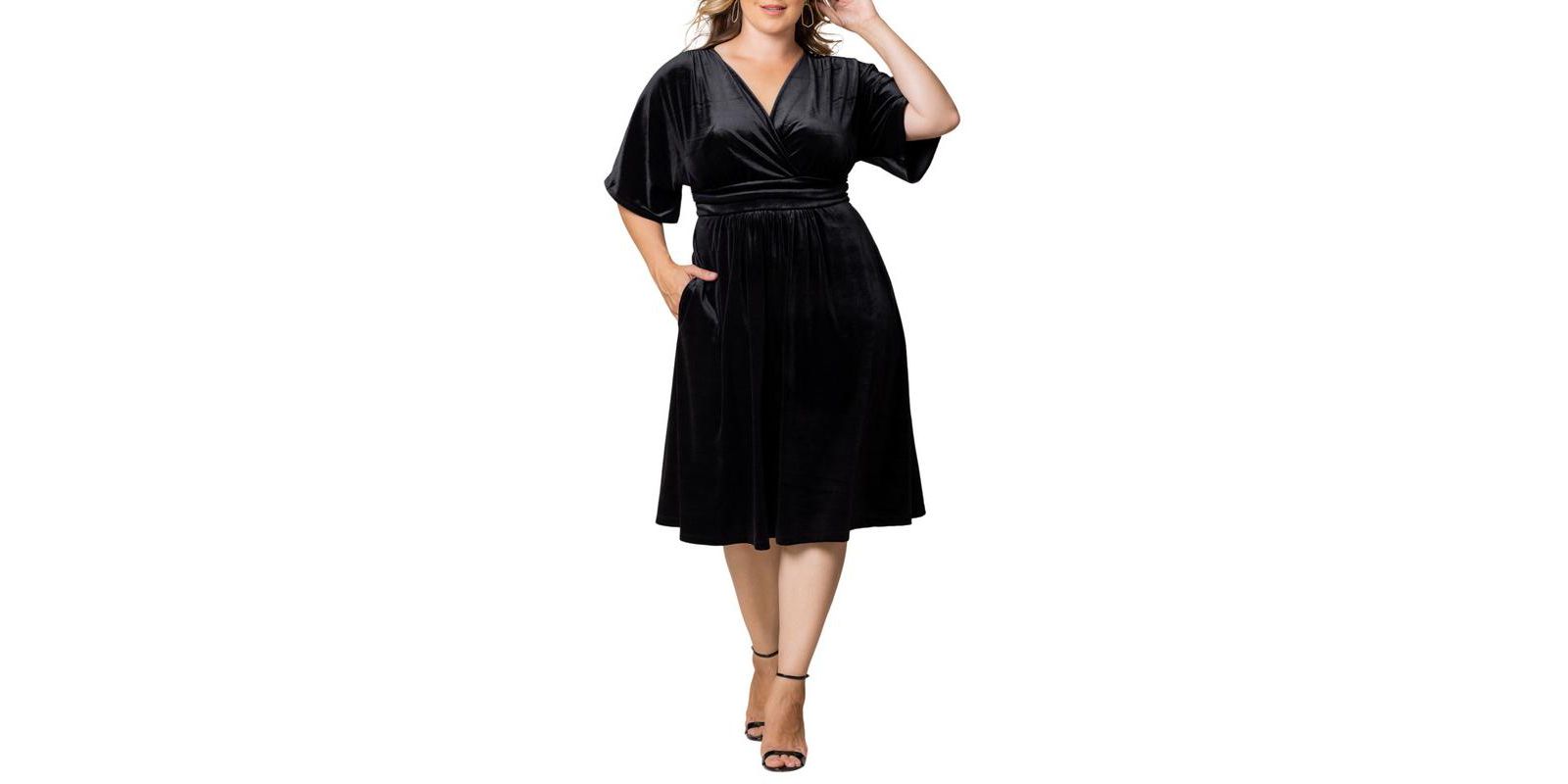 Kiyonna Plus Size коктейльное платье миди Angelic Velvet с карманами