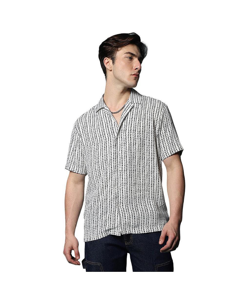 Campus Sutra Men's Ivory White Dot Lined Shirt