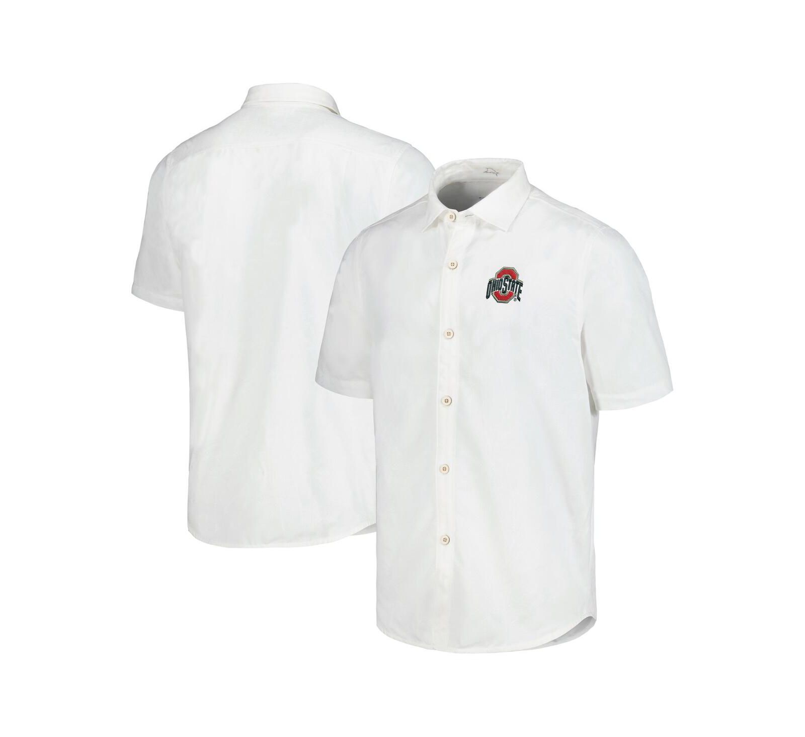 Мужская рубашка Tommy Bahama White Ohio State Buckeyes Coconut Point Palm Vista IslandZone Camp Button-Up