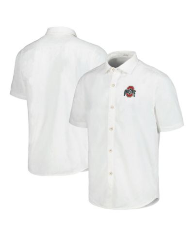 Мужская рубашка Tommy Bahama White Ohio State Buckeyes Coconut Point Palm Vista IslandZone Camp Button-Up