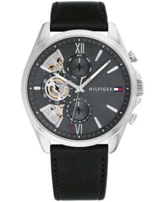 Мужские кожаные часы Tommy Hilfiger Black 43.5mm