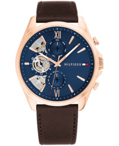 Tommy Hilfiger Мужские кварцевые часы из коричневой кожи 43.5mm
