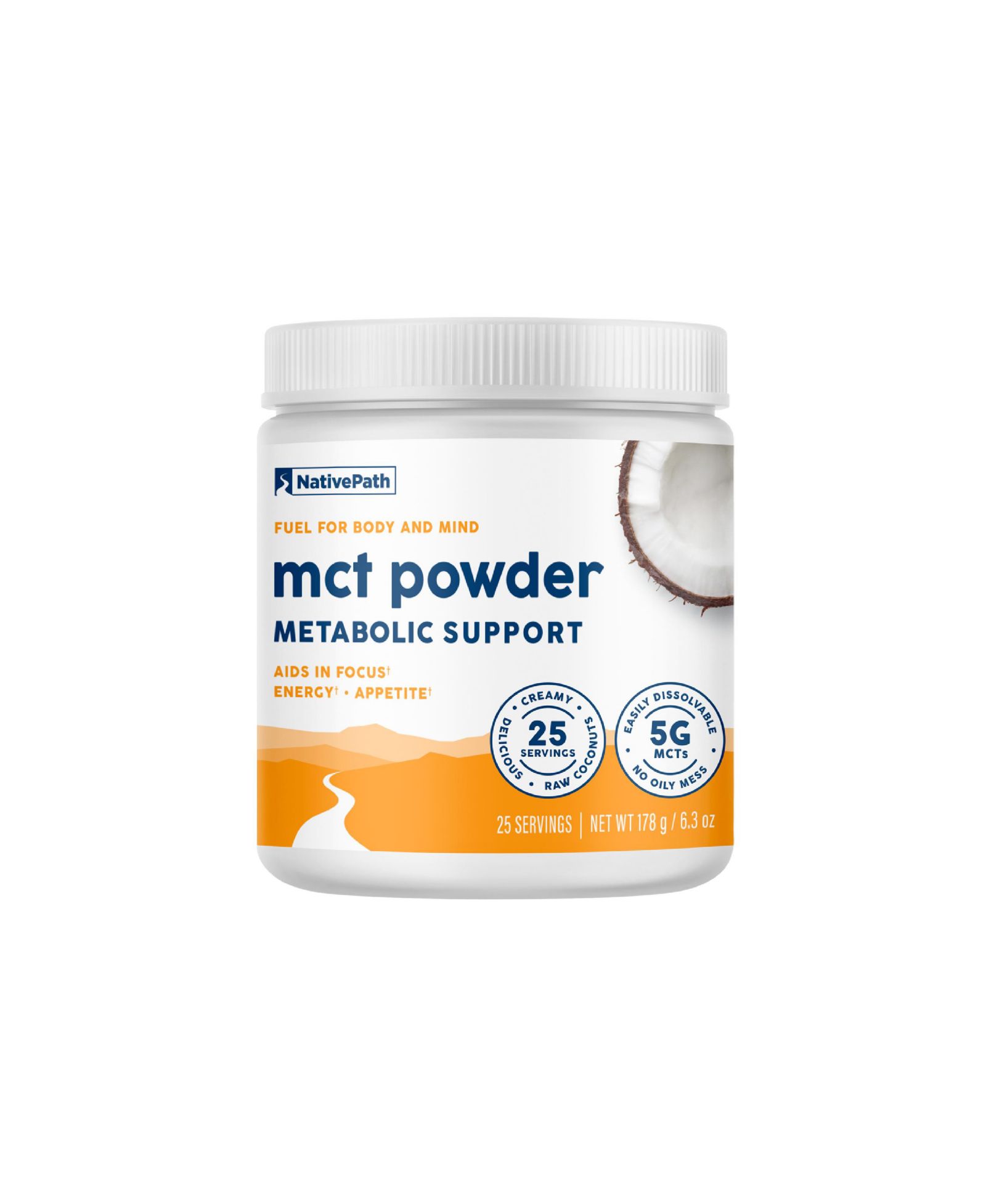 Добавка NativePath MCT Oil Powder - безвкусный порошок MCT с полезными для кето C8 MCT. Без молочных продуктов, глютена и ГМО, 25 порций