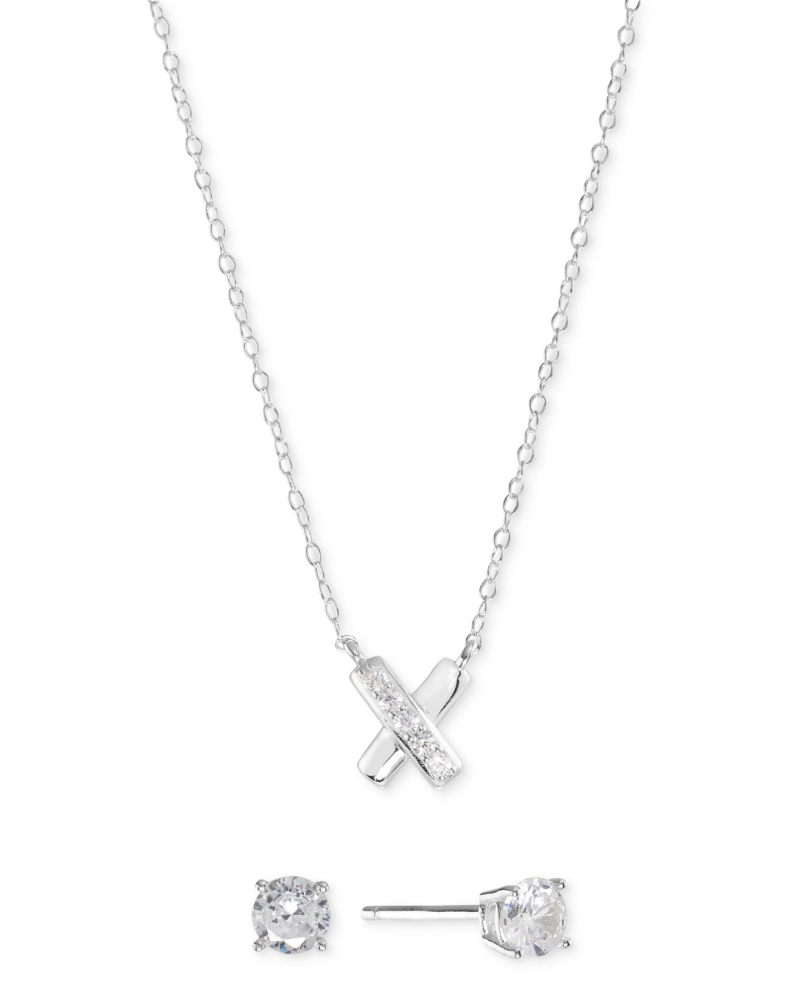 Macy's набор из 2 предметов: ожерелье с подвеской Cubic Zirconia X и серьги-гвоздики в стерлинговом серебре