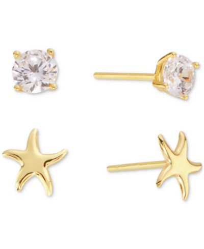 Серьги-гвоздики Macy's Starfish & Crystal в 14k Gold Over Sterling Silver (набор из 2 шт.)