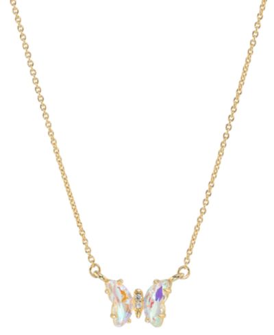 Crystal Multicolor Butterfly Pendant Necklace in 14k Gold-Plated Sterling Silver, 16" + 2" extender
