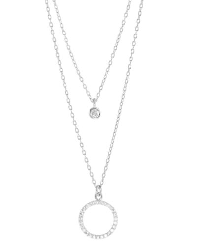 Macy's Cubic Zirconia Two-Row Pendant Necklace in Sterling Silver or 14k Gold Over Sterling Silver, 18" + 2" extender