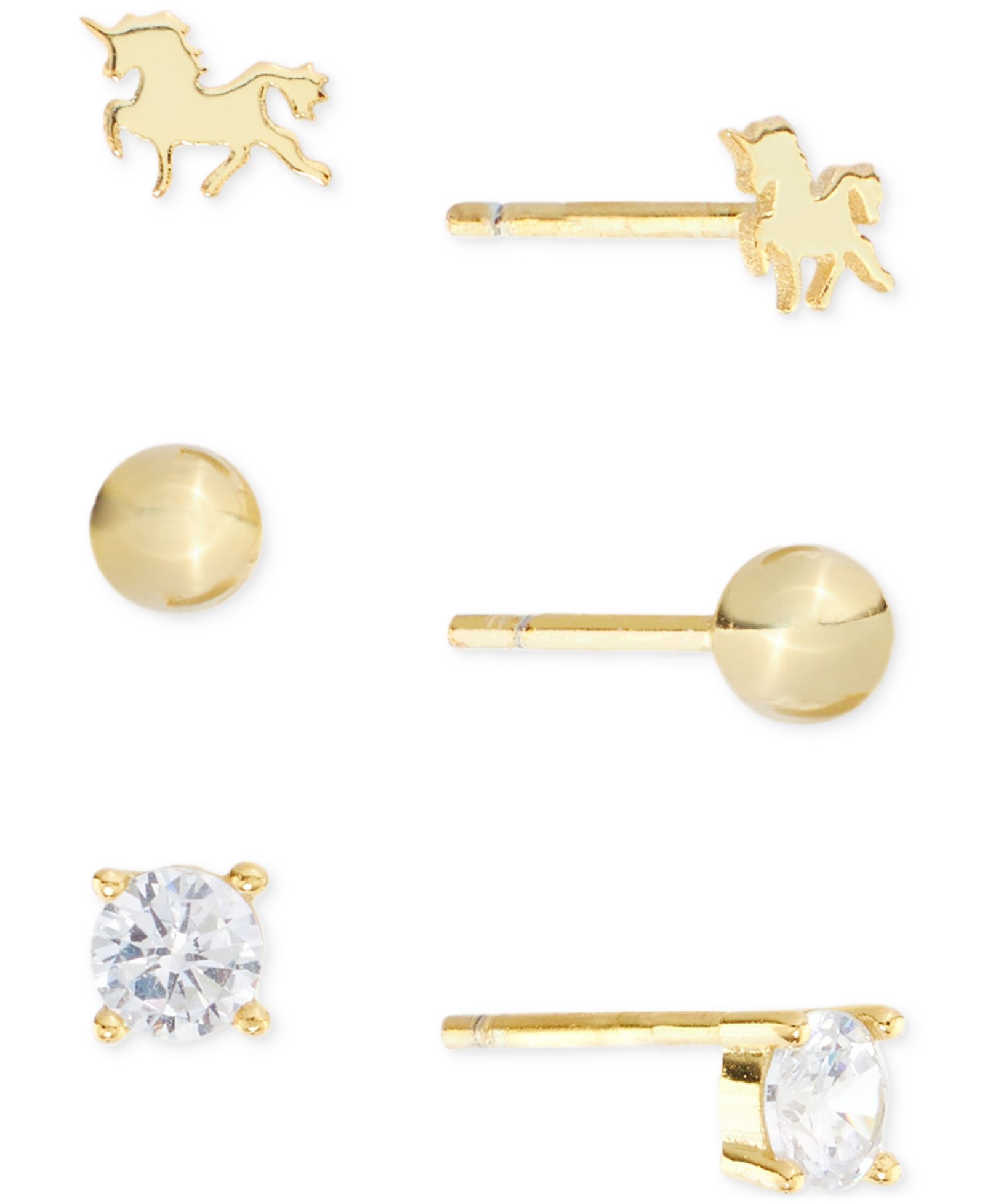 Серьги-гвоздики с цирконием и лошадью, 14k Gold Over Sterling Silver