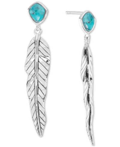 Серьги-подвески Turquoise & Feather из Sterling Silver