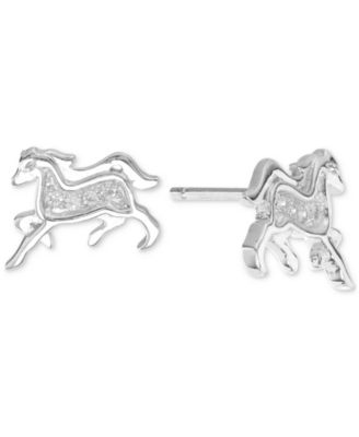 Серьги-гвоздики с цирконием в форме лошади (1/10 ct. t.w.) из стерлингового серебра