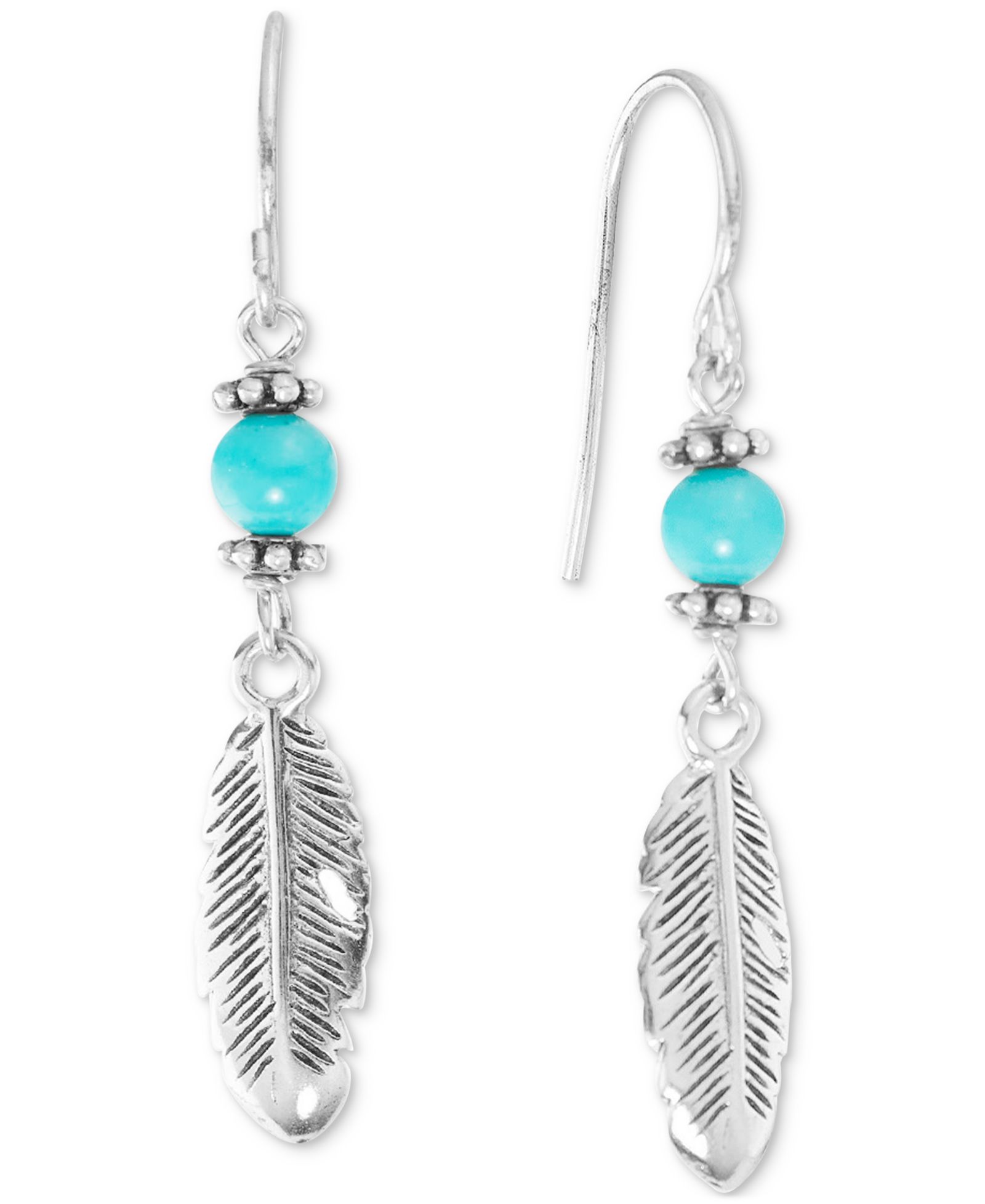 Macy's Simulated Turquoise (13mm) & Leaf Linear Drop Earrings in Sterling Silver