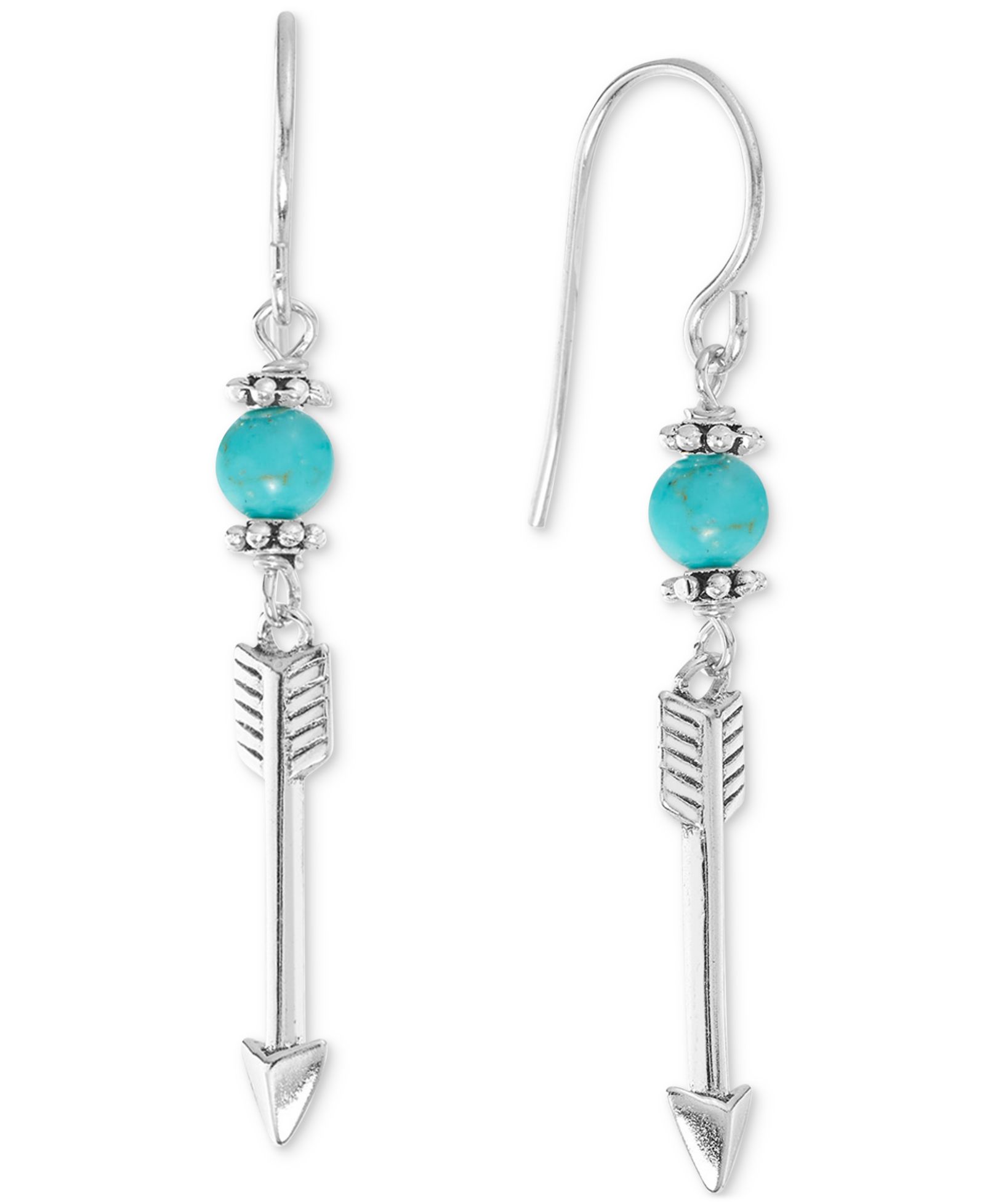 Stone Bead & Arrow Linear Drop Earrings in Sterling Silver