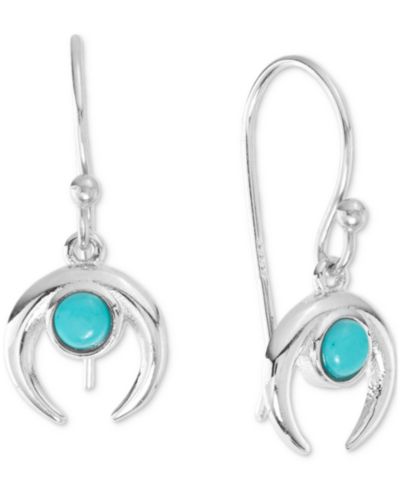 Серьги-подвески Simulated Turquoise Curved Horn в Sterling Silver